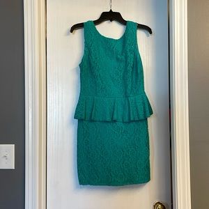 Teal green Bisou Bisou lace peplum dress